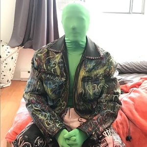 HAND PAINTED FAUX LEATHER JACKET cosplay as garden